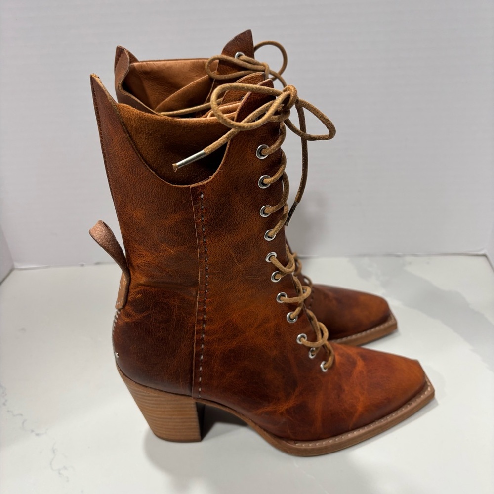 We The Free Canyon Lace-Up Boots in Whiskey Square Toe Zipper Size 36 - Picture 7 of 10